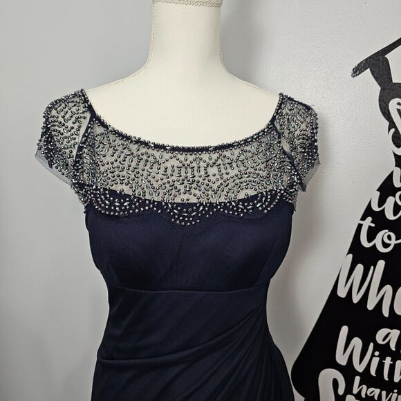 Cache Embellished Yoke Ruched Mesh Sheath Dress - Picture 5 of 16